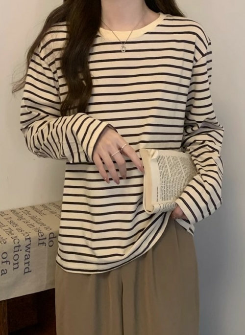 Beige Striped Long Sleeve T-Shirt | Jungkook – BTS