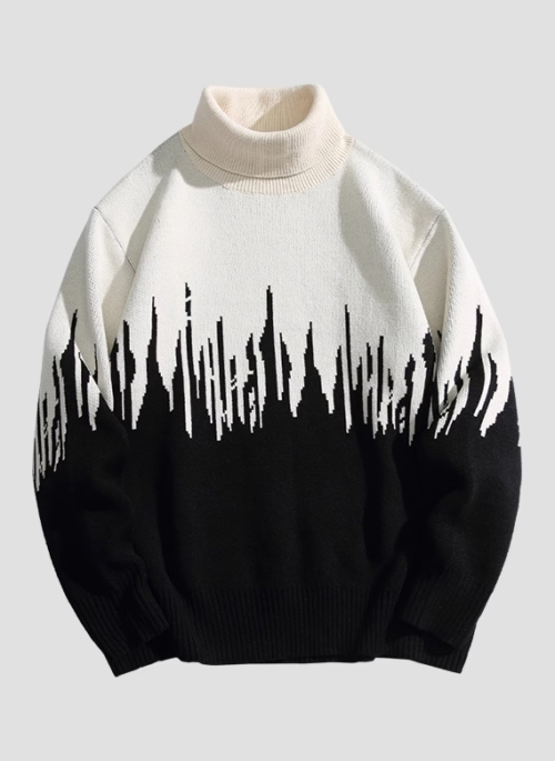Black And White Contrast Knitted Turtleneck Sweater | RM - BTS