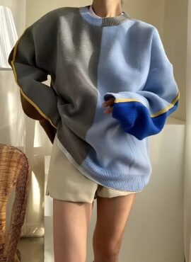 Blue Contrast Color Sweater | San - ATEEZ