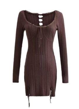 Brown Knitted Lace Bodycon Dress | Wendy - Red Velvet