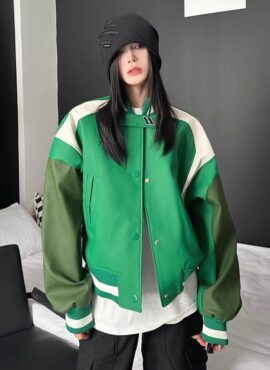 Green Contrasting Varsity Jacket | Dino - Seventeen