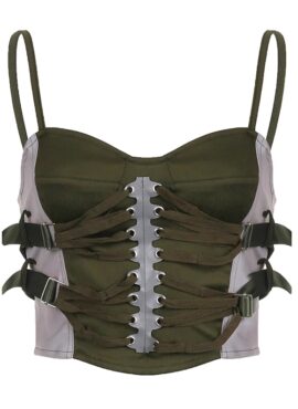 Green Buckled Lace Bustier Crop Top | Karina - Aespa