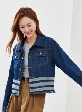 Blue Striped Denim Jacket | Haerin – NewJeans