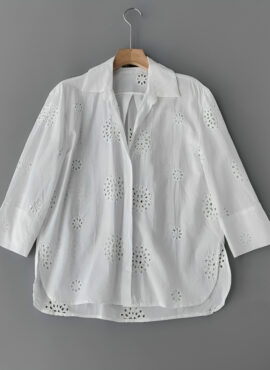 White Cut-Out Embroidery Shirt | Hyunjin - Stray Kids