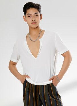 White Deep V-Neck T-Shirt | Jungkook - BTS