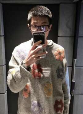 Grey Floral Print Knit Sweater | RM – BTS