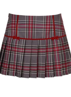 Red Plaid Mini Bow Pleated Skirt | Haerin – NewJeans