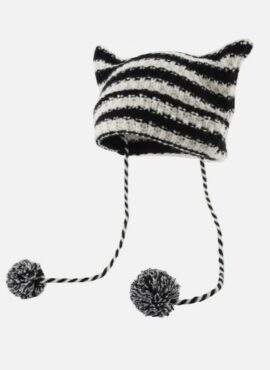 White And Black Striped Cat Ears Beanie | Wonyoung – IVE