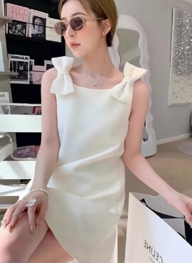 White Bow Strapped Dress | Hyein - NewJeans