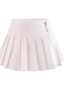 White Triple Buttoned Pleated Skirt | Lisa - BlackPink