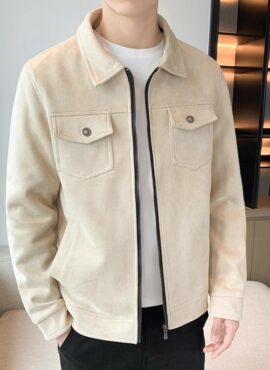 Beige Collared Zip-Up Jacket | Minho - SHINee