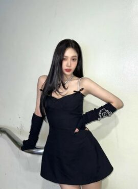 Black Bustier Mini Bow Strap Dress | Joy - Red Velvet