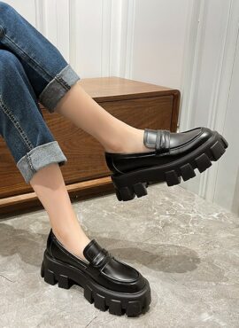 Black Loafer-Style Platform Shoes | Jisung - Stray Kids