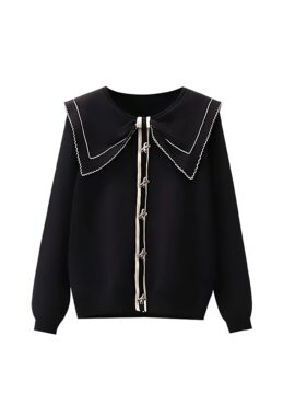 Black Navy Collar Ribbon Buttoned Blouse | Wonyoung - IVE