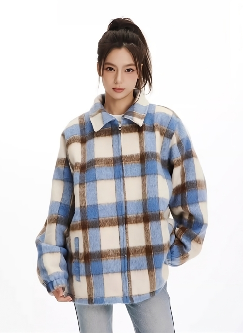 Blue And Brown Plaid Collared Jacket | Key – SHINee