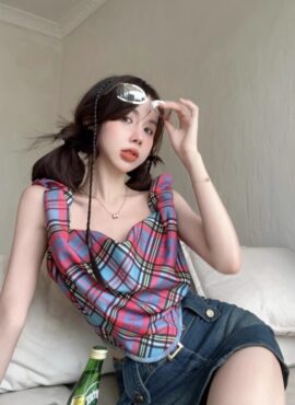 Blue And Red Plaid Loose Top | Nayeon –  Twice