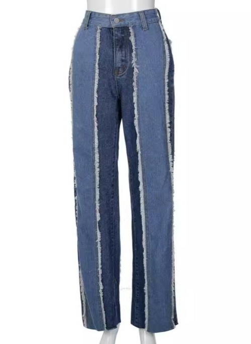Blue Dual Tone Patchwork Jeans | Jurin - XG
