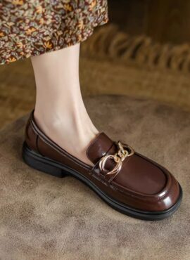 Brown Faux Leather Chained Loafers | Jennie - BlackPink