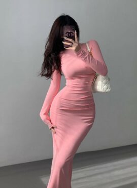 Pink Bodycon Turtleneck Dress | Chisa – XG