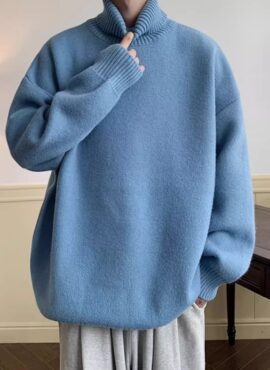 Sky Blue Turtleneck Knitted Sweater | Jisung – Stray Kids