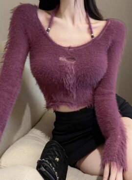 Lilac Wine Fluffy Long Sleeves Top | JiU – Dreamcatcher
