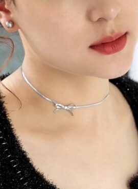 Metallic Grey Ribbon Choker Necklace | Winter - Aespa