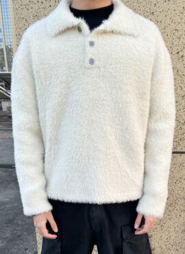 White Fluffy Collared Polo Sweater | Minho - SHINee