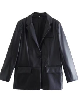 Black Faux Leather Blazer Jacket | San - ATEEZ