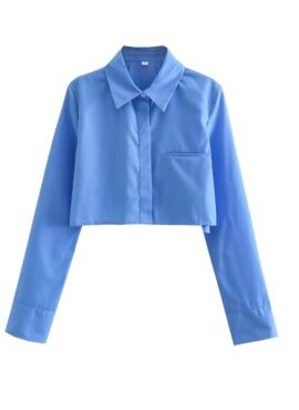Blue Cropped Button-Up Shirt | SuA - Dreamcatcher