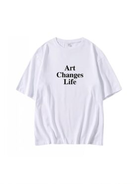 White “Art Changes Life” Print T-Shirt | Changbin – Stray Kids