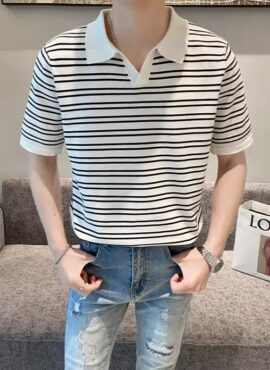 White Striped Polo Shirt | Key - SHINee