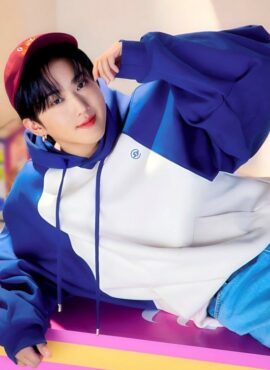 White And Blue Oversized Hoodie | Changbin - Stray Kids