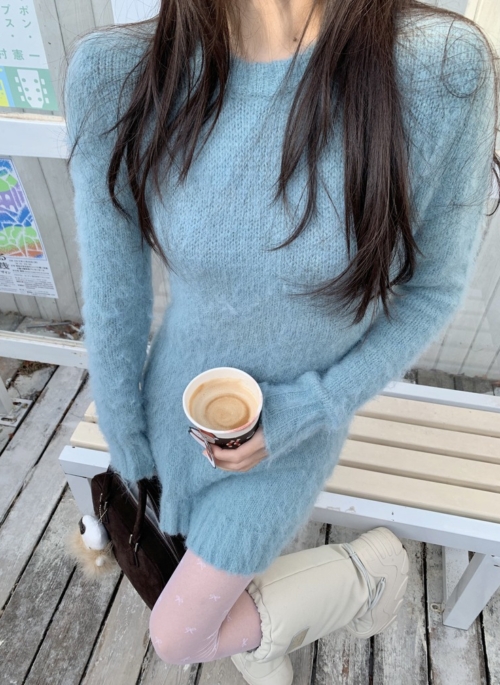 Blue Knit Sweater Dress | Jennie – BlackPink