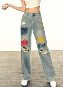 Blue Painted Ripped Jeans | Onew - SHINee