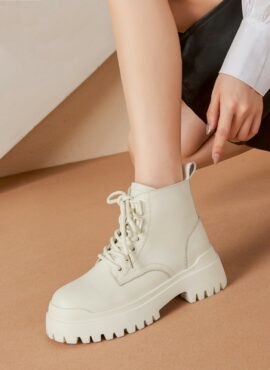 White Faux Leather Combat Boots | Rose - BlackPink
