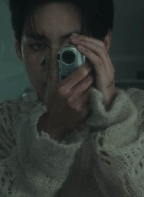 White Multi-Pattern Hollow Sweater | Taehyung – BTS