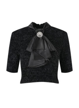 Black Furry Short Sleeve Sweater | Yuna - ITZY