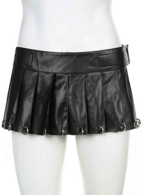 Black Metal Ring Embellished Faux Leather Skirt | Yuna – ITZY