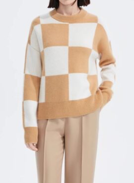 Beige Checkered Crewneck Sweater | Seungmin - Stray Kids
