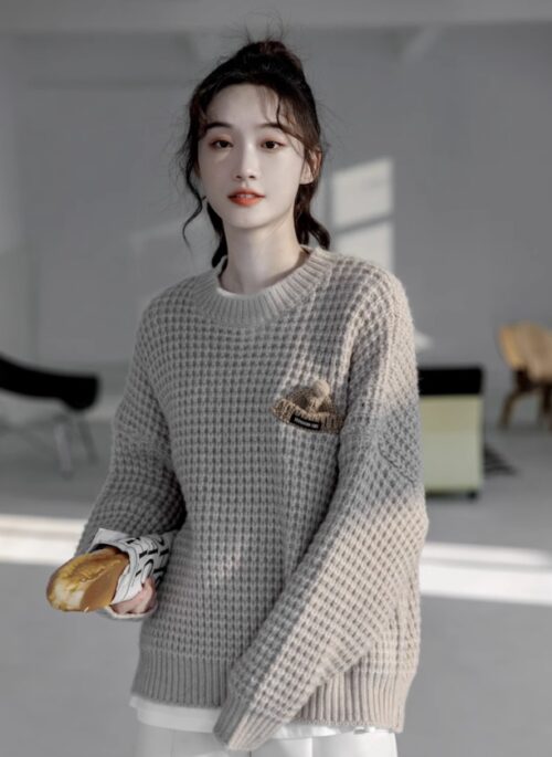 Beige Drop Shoulder Textured Sweater
