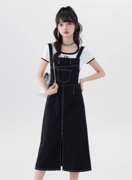 Black Denim Suspender Dress