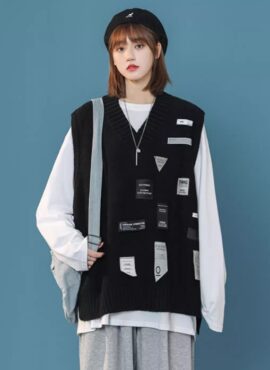 Black Patchwork Sweater Vest