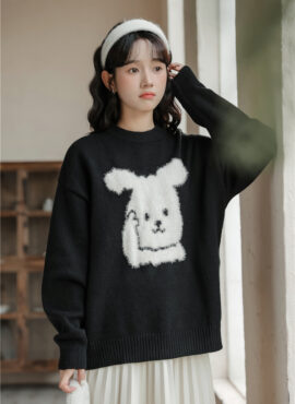 Black Rabbit Embroidered Sweater