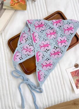 Blue And Pink Butterfly Crochet Bandana | Momo – Twice