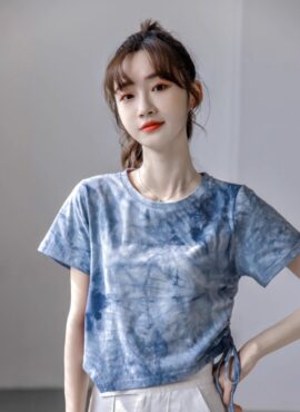 Blue Tie-Dye Drawstring T-Shirt