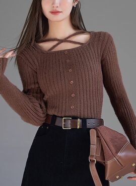 Brown Cross Neck Sweater