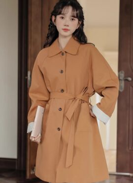 Brown Spliced Back Mid-Length Coat