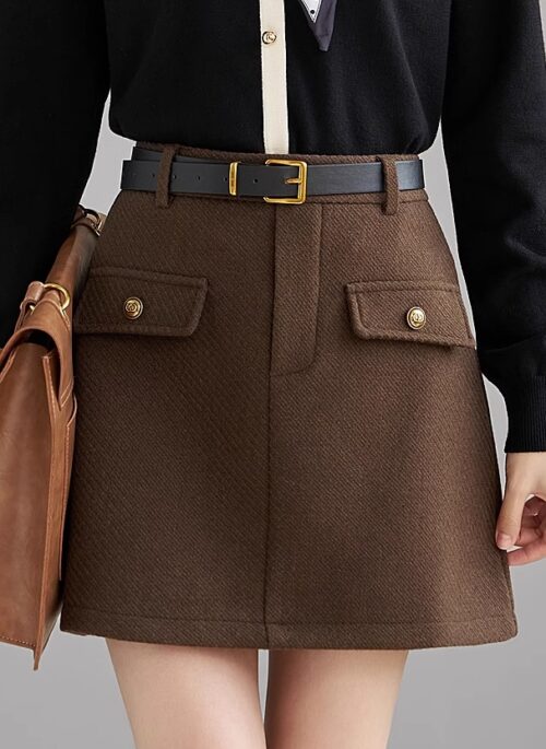 Brown Woolen A-Line Skirt