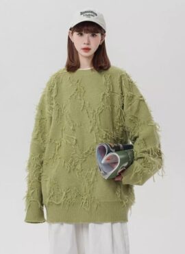 Green Fringe Crewneck Sweater