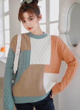 Grey And Orange Colorblock Sweater